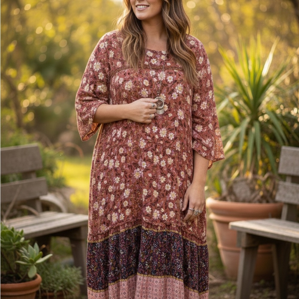 Knox Rose Floral Maxi Dress - Brown and Pink